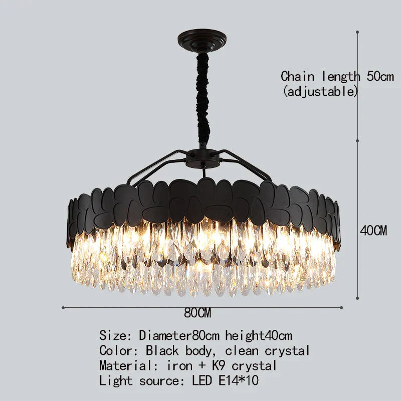 New Design Creative Black/Gold Hall Bedroom Crystal Round Chandelier Modern Rectangular Dining Room Brilliant Crystal Chandelier