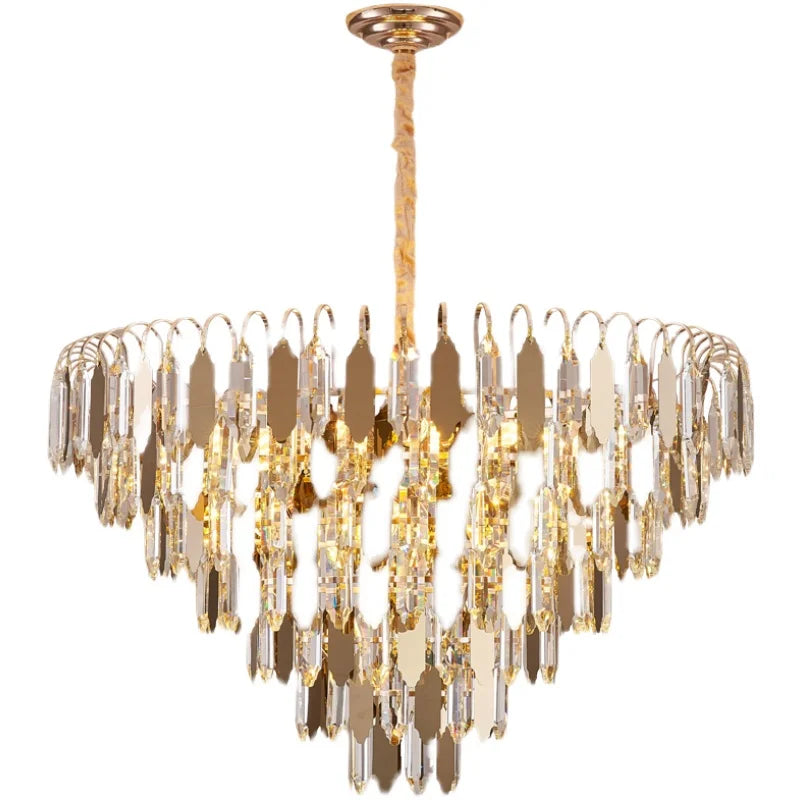 Modern LED Luxury Triangular Multi-Level Crystal Chandelier - Elegant Illumination for Living Rooms, Bedrooms, and Dining Spaces