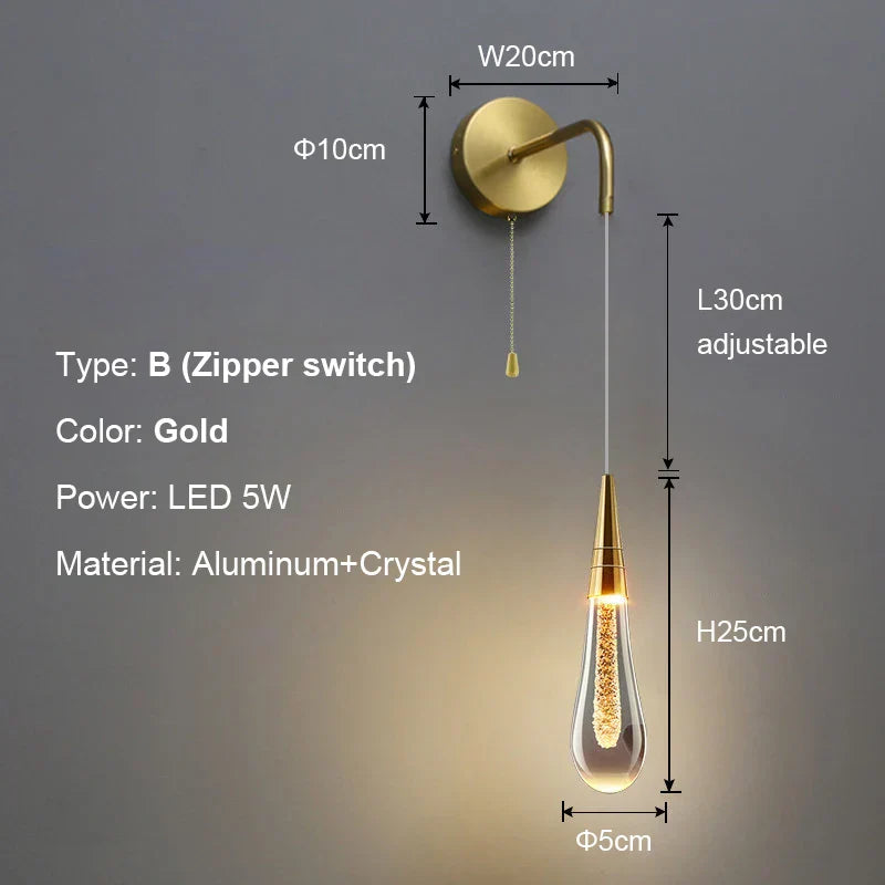 Post-Modern Crystal Wall Lights - Glass LED Creative Raindrops Wall Lamp for Restaurant, Bedroom, Bedside, Corridor Wall Sconces Lamp