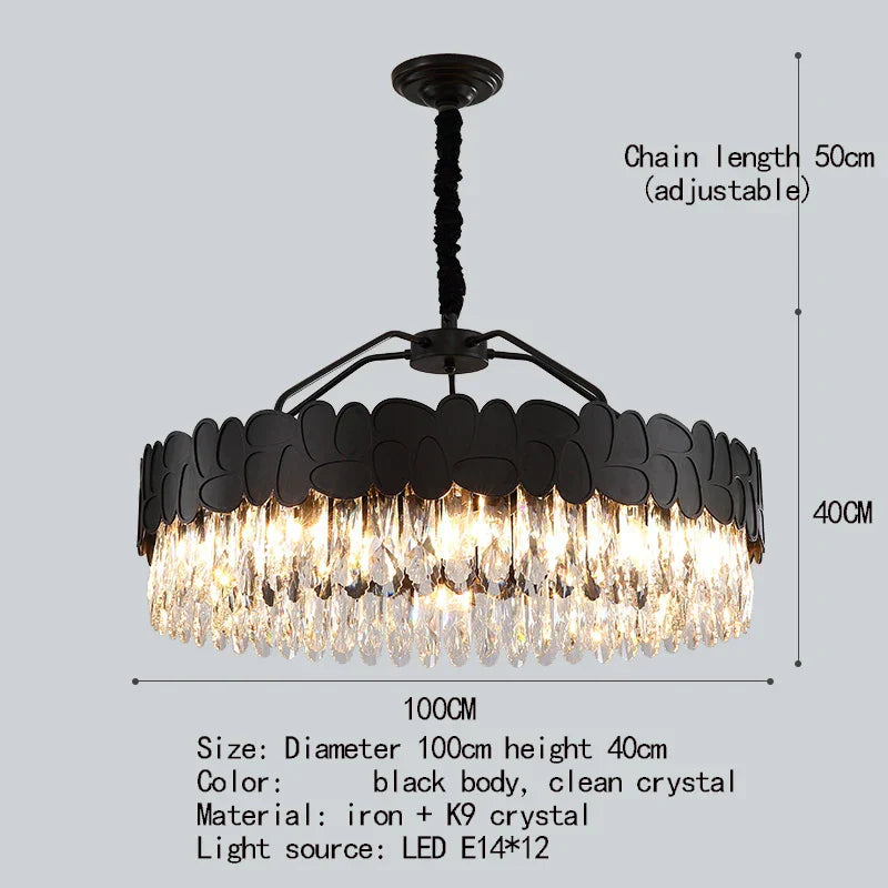 New Design Creative Black/Gold Hall Bedroom Crystal Round Chandelier Modern Rectangular Dining Room Brilliant Crystal Chandelier