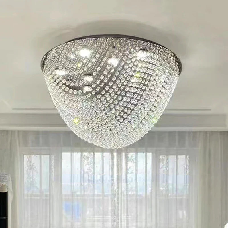 Modern LED Half Round Crystal Ceiling Chandelier - Elegant Illumination for Living and Dining Spaces