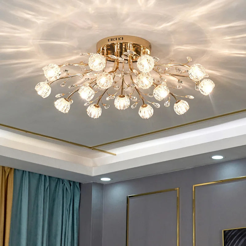 Luxury Dendritic Crystal Ceiling Lamp - Nordic Glass Flower Light Shade LED Chandelier for Bedrooms, Restaurants, Living Rooms, and Bright Decor