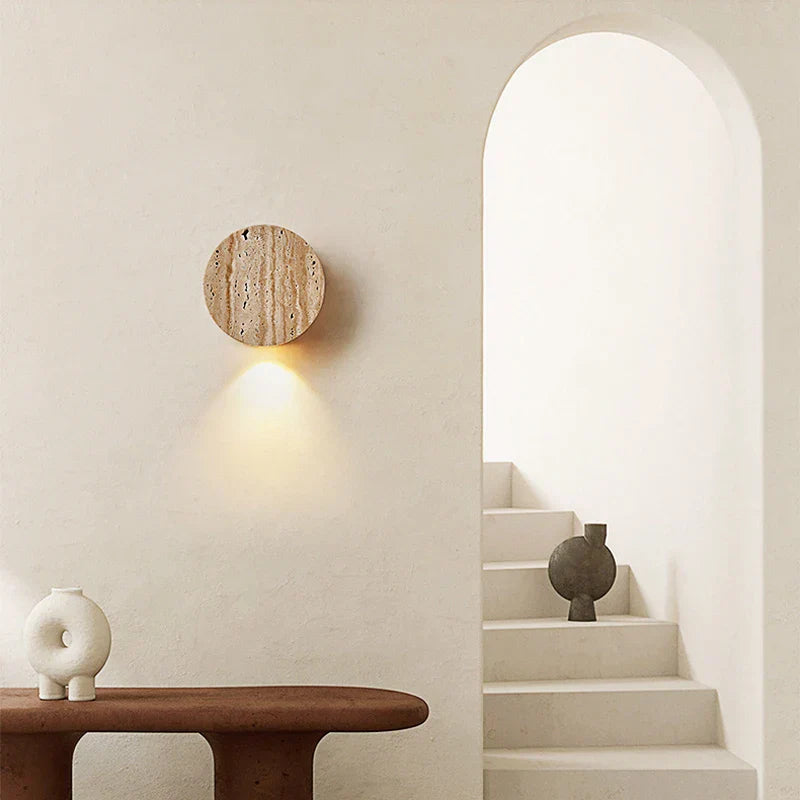 Nordic Minimalist Cream Wall Lamp - Japanese Wabi Sabi Elegance with Natural Yellow Stone for Corridors, Staircases, and Restaurants