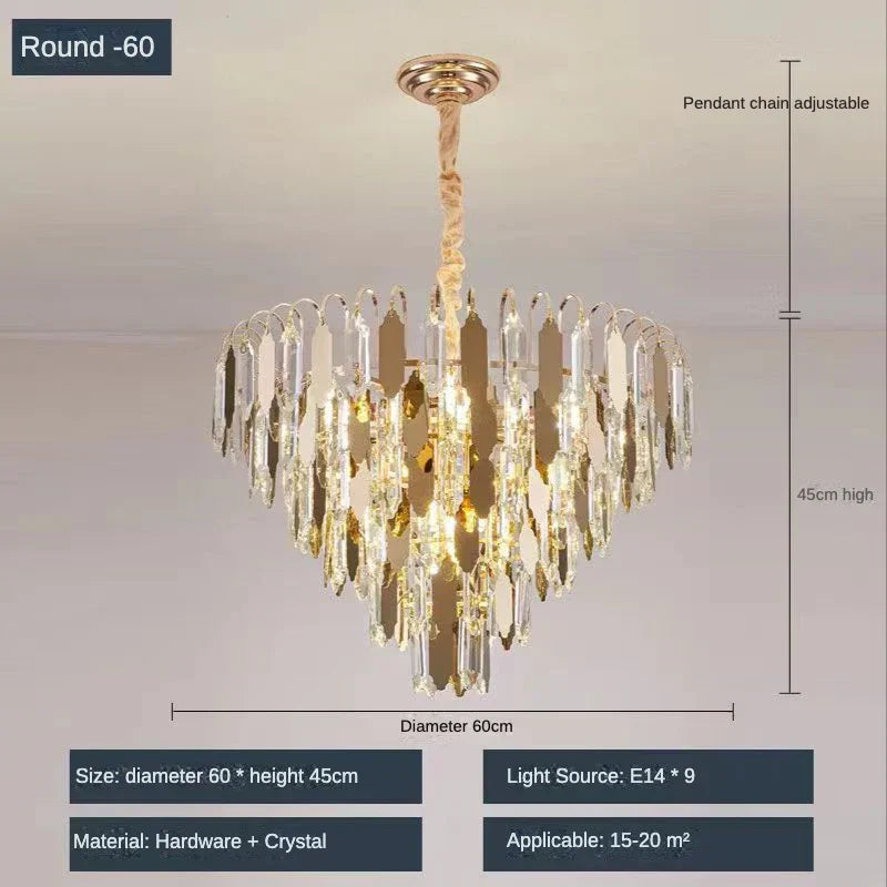 Modern LED Luxury Triangular Multi-Level Crystal Chandelier - Elegant Illumination for Living Rooms, Bedrooms, and Dining Spaces