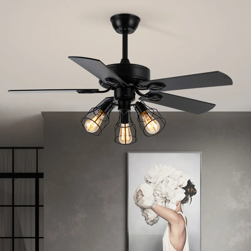 Black Ceiling Fans with Lights Remote Industrial Vintage Black Postmodern Fan lamp for Kitchen Island Dining Room Foyer Bar
