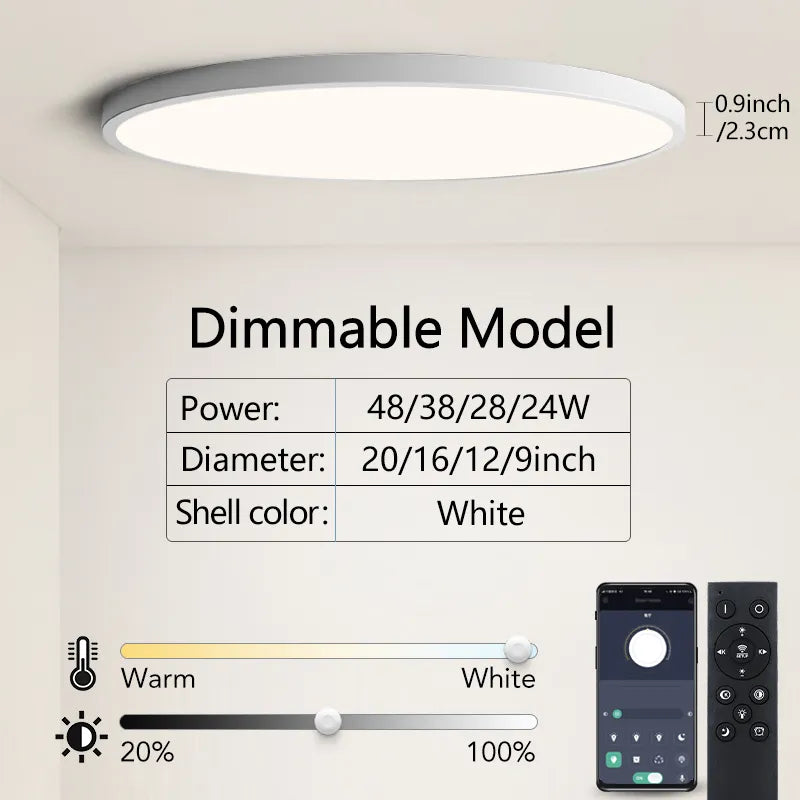 Ultra-Thin LED Ceiling Light - Modern 20-Inch Large Ceiling Lamp with Dimmable Brightness - AC85-265V Panel Light for Room