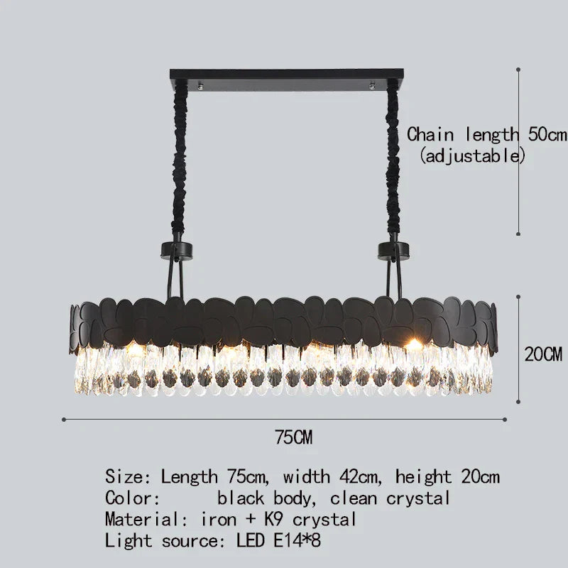 New Design Creative Black/Gold Hall Bedroom Crystal Round Chandelier Modern Rectangular Dining Room Brilliant Crystal Chandelier