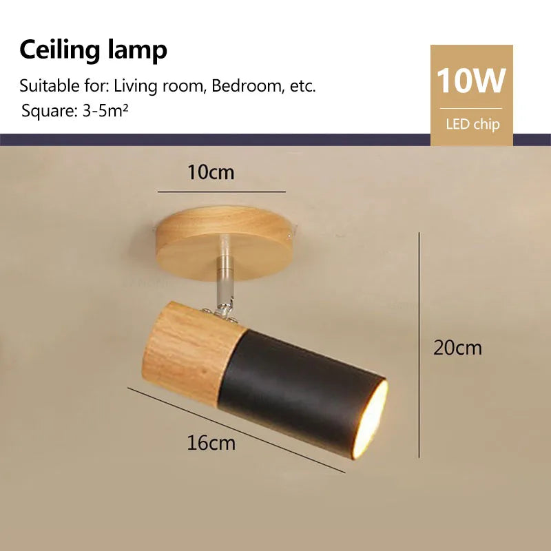 Rotatable Wooden Ceiling Lights - Adjustable Spotlight for Living Room, Bedroom, Dining Room, and Cloakroom