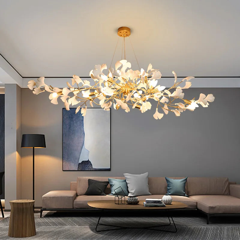 Elegant Nordic Apricot Leaf Chandelier - Wrought Iron Petals Indoor LED Lighting for Living, Dining, and Bedroom Spaces