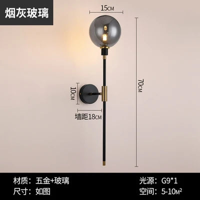 Modern LED Wall Lamp - Black Iron with Glass Ball - Wall Lamps for Living Room, Bedroom, Loft Decor - Nordic Home Bedside Wall Light Fixtures