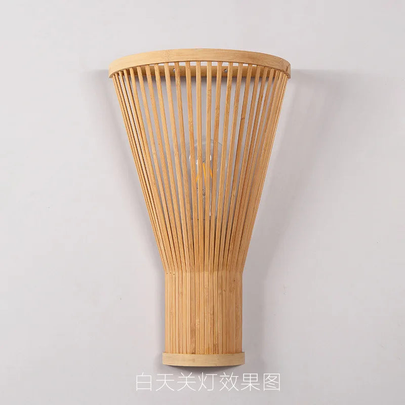 Handmade Bamboo Wood Lustre Wall Sconce Lamp - Rustic Elegance for Home Living and Bedroom Decor
