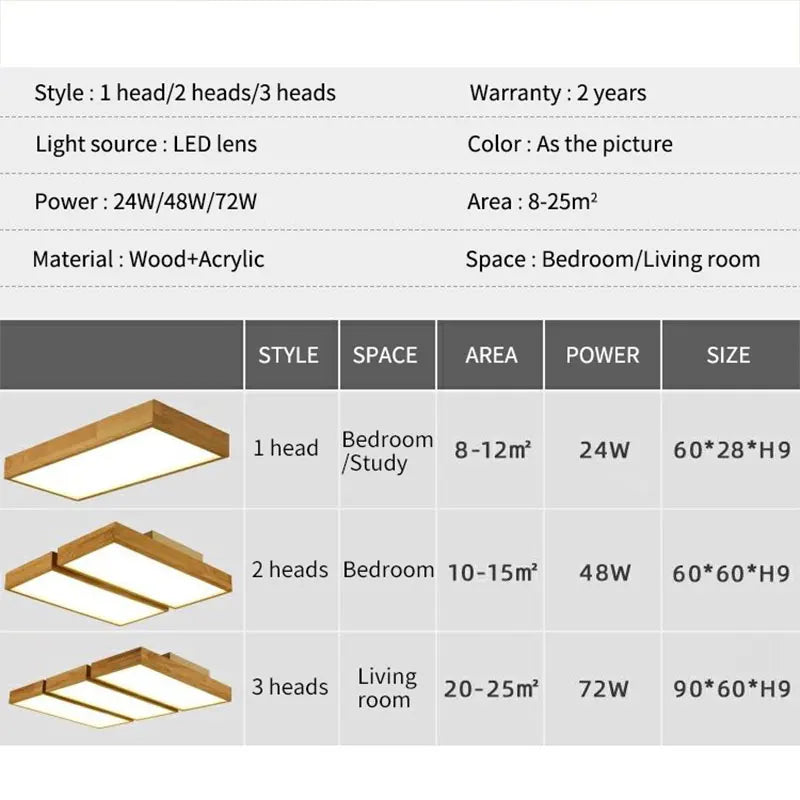 Wood Modern Minimalist LED Ceiling Lamp - Perfect for Bedroom, Living Room, Dining Room, Kitchen, and Study - Square Chandelier Lighting Fixture