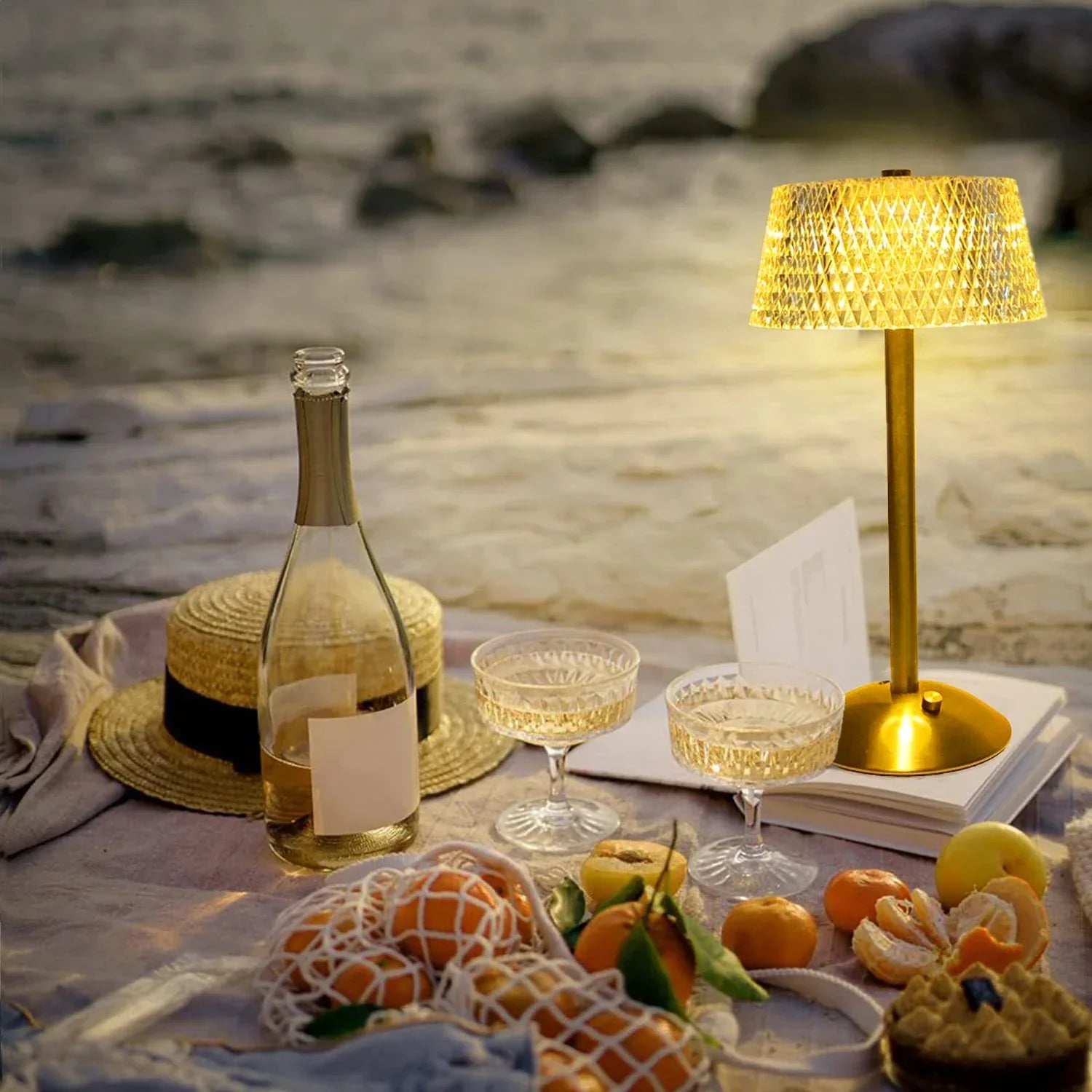 Crystal Diamond Table Lamp - Retro LED Bar Desk Lamp with USB Rechargeable Eye Protection Night Light