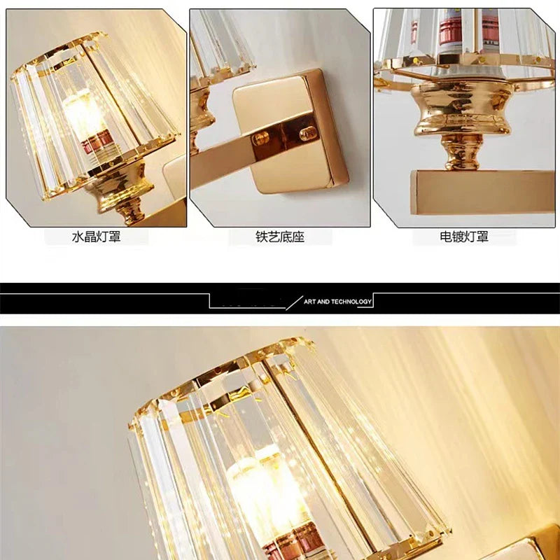 Modern Luxury Gold Wall Lamp - Nordic Creative Crystal Sconce for Living Room, Hallway, Bedside, and Indoor Decoration with Metal LED Wall Light