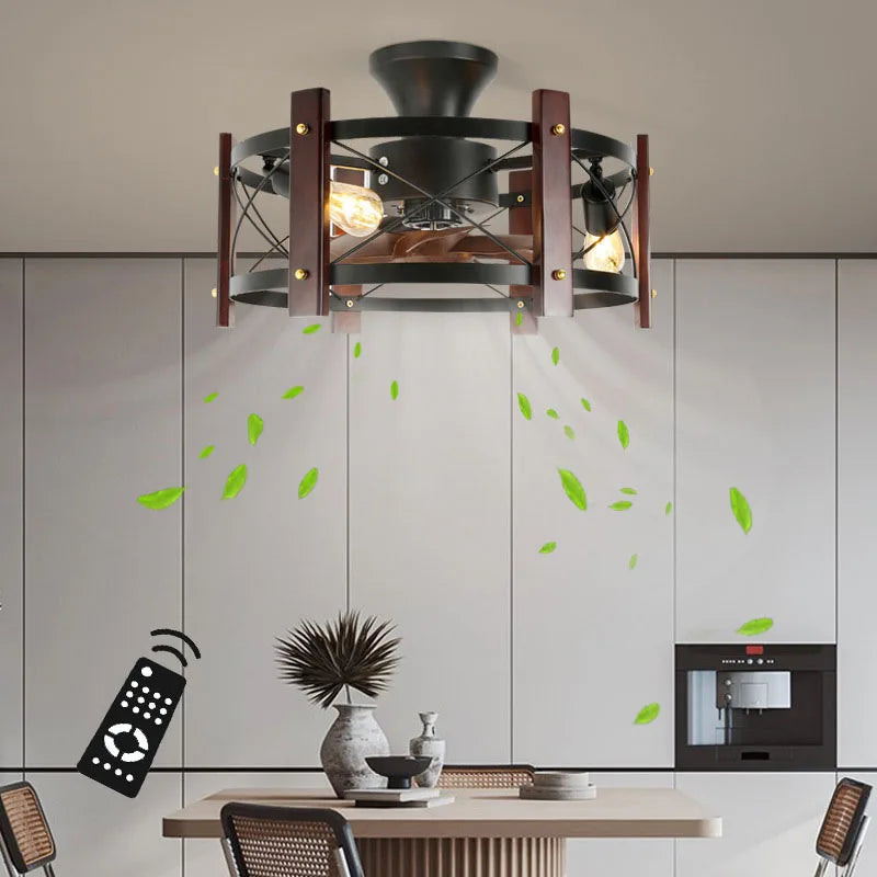 Modern Retro Ceiling Fan Light American Industrial Vintage Fan Lamp 110V 260V Dining Room Light Bedroom Remote control