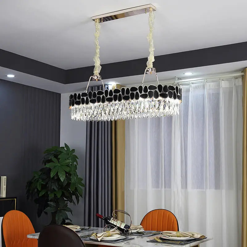 New Design Creative Black/Gold Hall Bedroom Crystal Round Chandelier Modern Rectangular Dining Room Brilliant Crystal Chandelier