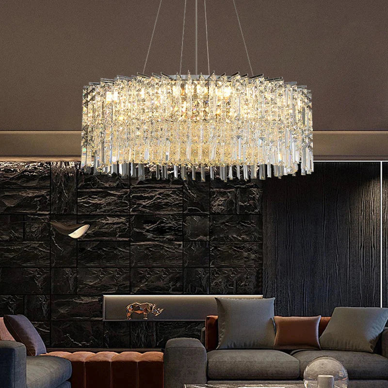 Elegant Modern Crystal Chrome Chandelier - A Luxury Glossy Fixture for Living Rooms, Bedrooms, and Dining Room Decor