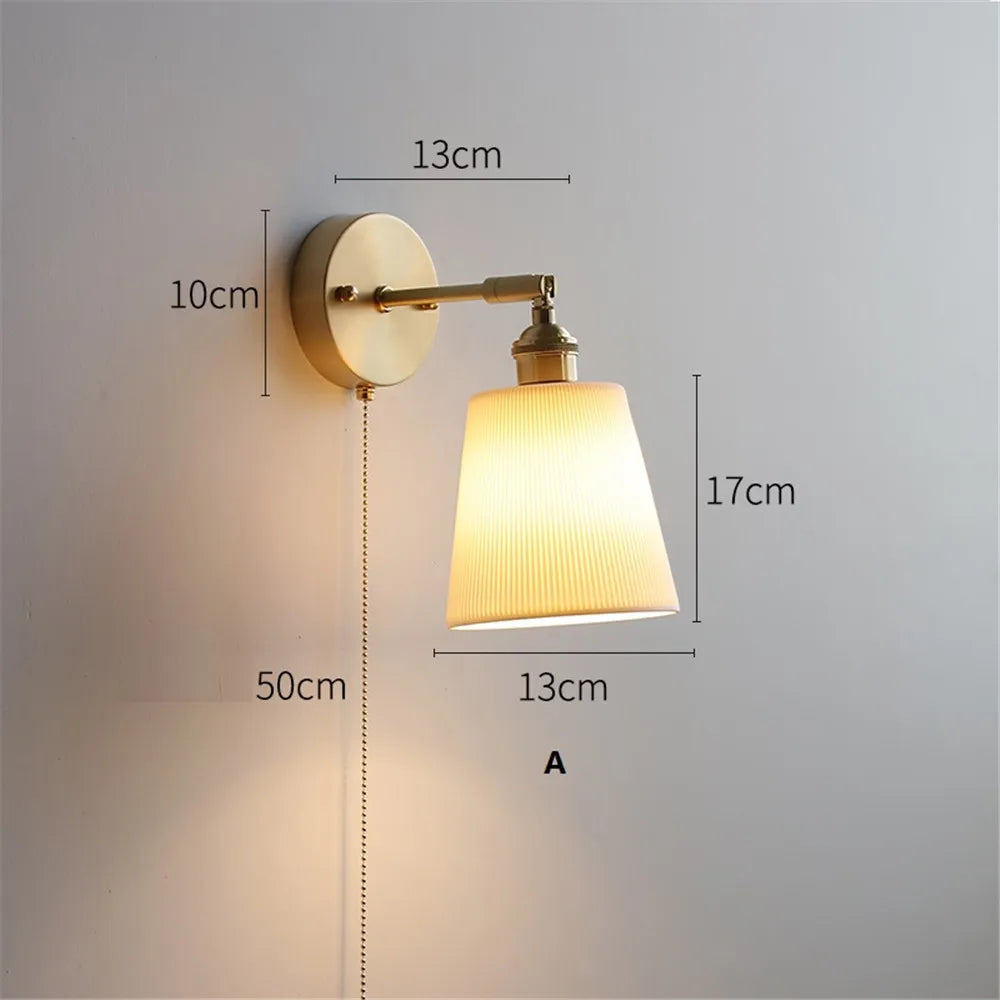 Nordic Home Decoration Bedside Ceramic Wall Light - LED Fixture with Pull Switch for Living Room and Bedroom, Adjustable Sconce Lamp