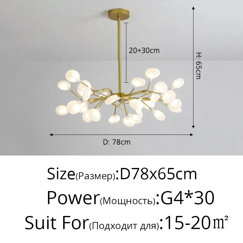 Modern Firefly LED Chandelier - Black and Gold Ceiling Pendant Lamp for Living Room, Bedroom, Hall, and Minimalist Home Decor Indoor Lighting
