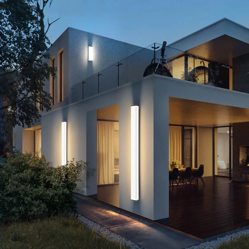 Sleek Stainless Steel Waterproof LED Long Wall Lamp - Modern Outdoor Lighting for Garden Villas and Balconies