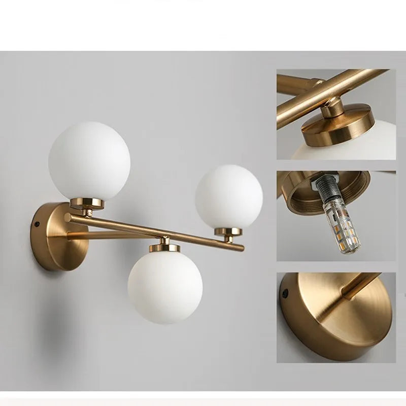Nordic Gold Wall Lamp with Glass Orb Shade - Elegant Lighting for Bathroom, Bedside, Hotel, Aisle, and Hallway