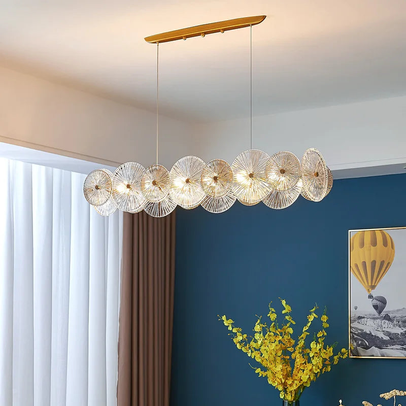 Sleek Postmodern Gold Electroplated Dining Chandelier - G9 Lighting for Bedrooms and Living Rooms - Indoor Luxury Glass Plate Fixture