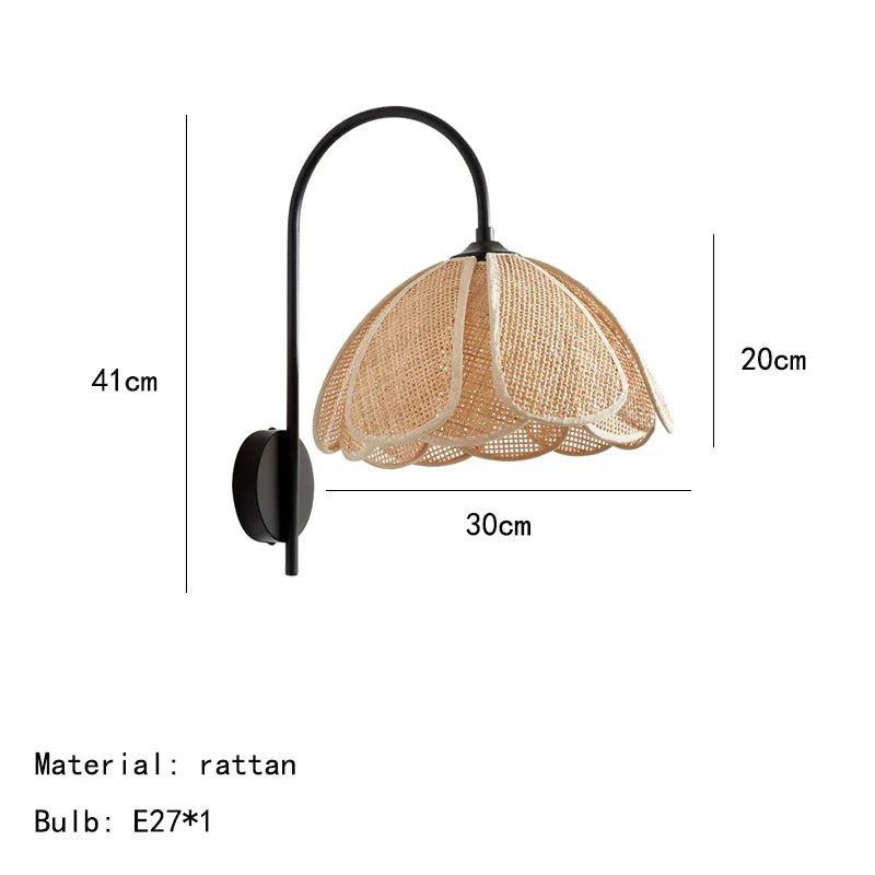 Korean Style Rattan Weaving Wall Lamp - Elegant Lighting for Foyers and Bedrooms