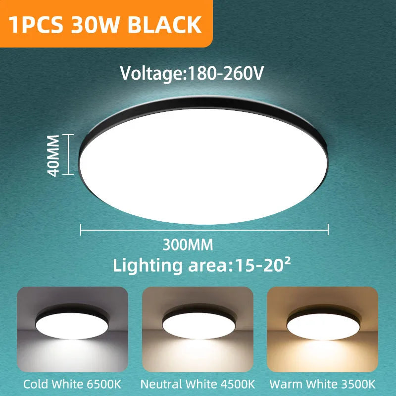 Large Modern Ceiling Lamp - 17.8-inch LED Panel Square Ceiling Light for Living Room, Bedroom, Kitchen, and Home - Powerful 60W Fixture
