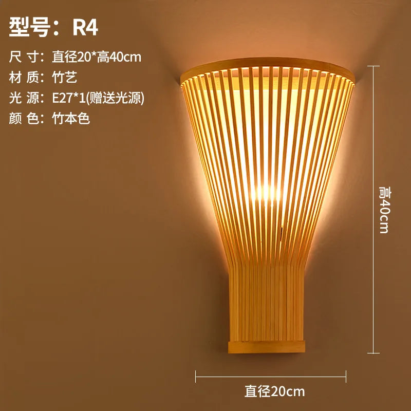 Handmade Bamboo Wood Lustre Wall Sconce Lamp - Rustic Elegance for Home Living and Bedroom Decor