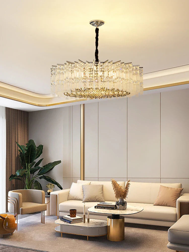 Elegant LED Crystal Chandelier for Luxurious Living Rooms - Chrome/Gold Round Design - Perfect Indoor Lighting Fixture
