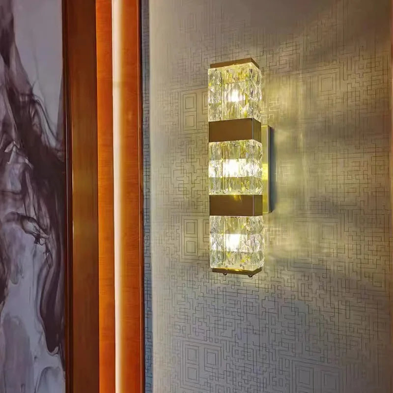 Luxury Crystal Wall Lamp - Copper Accents, Long Sconce, and LED Light for Elegant Living Room Decor and Indoor Villa Hall Lighting