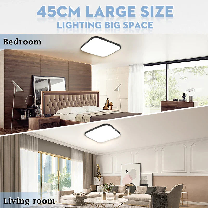 Large Modern Ceiling Lamp - 17.8-inch LED Panel Square Ceiling Light for Living Room, Bedroom, Kitchen, and Home - Powerful 60W Fixture