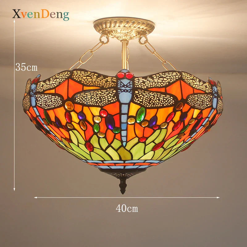 Vintage Mediterranean Tiffany Stained Glass Ceiling Lights - Elegance for Living Rooms, Bedrooms, Kitchens, and More