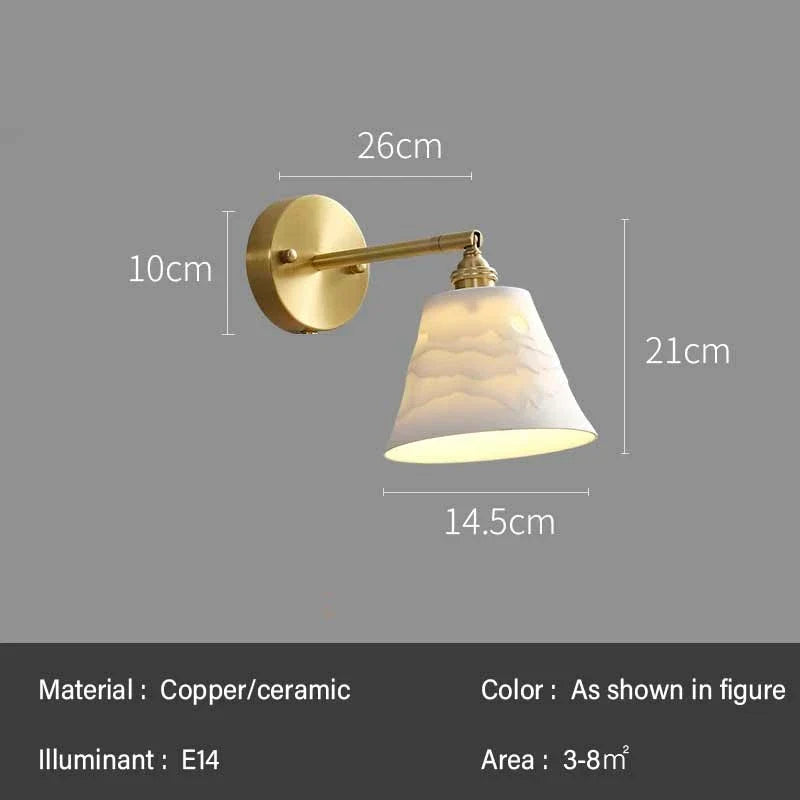 Rotary Brass Ceramic Wall Lamp with Pull Switch - Customizable LED Sconce for Bedroom and Interior Lighting