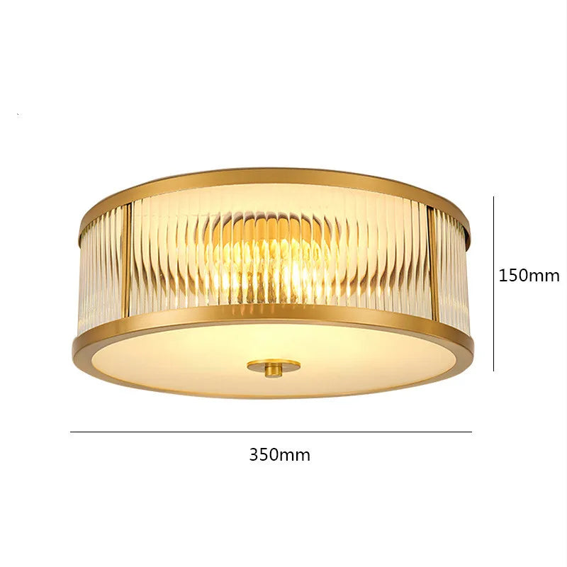 Elegant American Seiko Pure Copper Ceiling Light - Modern Minimalist LED Round Lamp for Bedrooms, Living Rooms, and Dining Areas