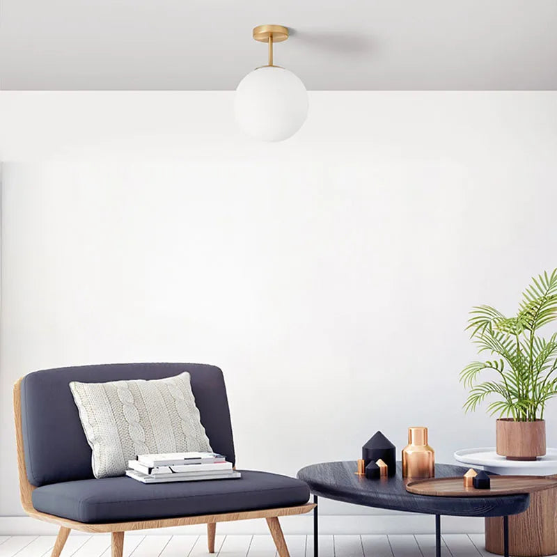 Modern Round Glass Ball Ceiling Lamp - Aisle and Corridor Surface Mounted Decor Ceiling Lights with Milky Frosted Glass Cover (G9/E27)