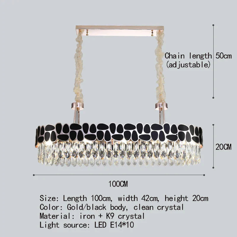 New Design Creative Black/Gold Hall Bedroom Crystal Round Chandelier Modern Rectangular Dining Room Brilliant Crystal Chandelier