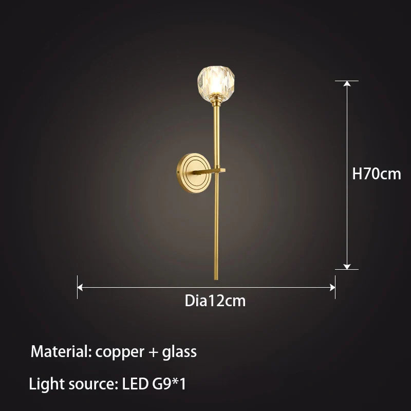 Olivia - All Copper Wall Lamp Crystal Bedside Lamp Living Room Postmodern Minimalist Bathroom Bedroom Lamp Aisle Lighting