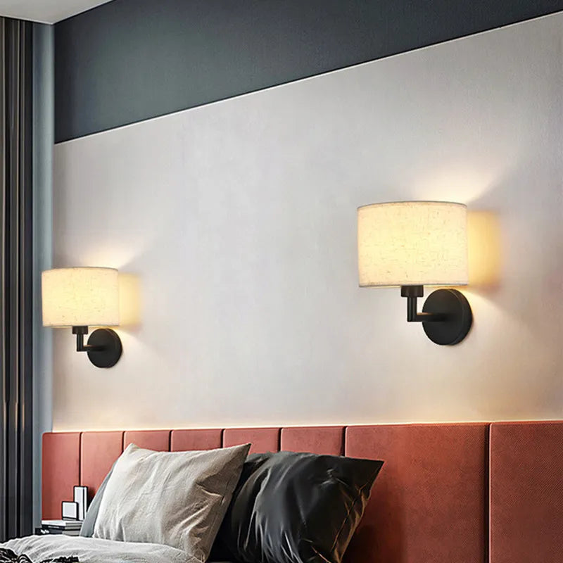 Bedside Wall Lamp with Rotating Spotlight - Modern Fabric Lampshade Reading Wall Sconce for Bedroom Home Decoration with LED E27