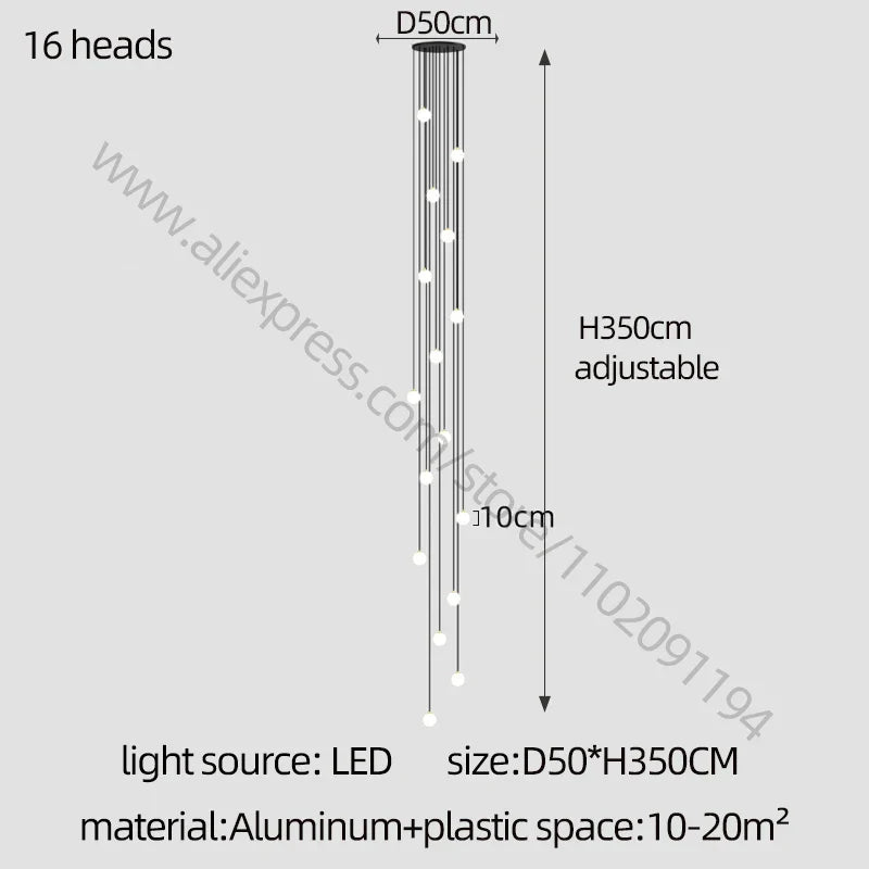 Elegant LED Staircase Chandelier - Illuminate Your Duplex Apartment with Modern Luxury