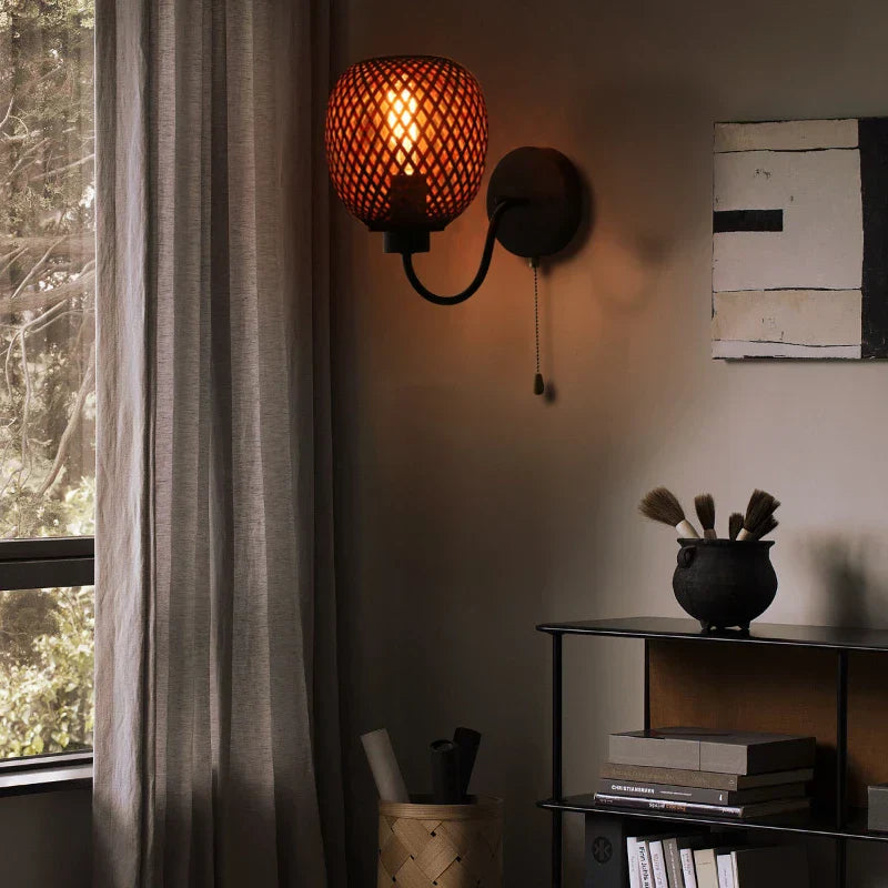 Vintage Rattan Bamboo Wall Sconce - Retro Lighting for Dining, Bedroom, and More