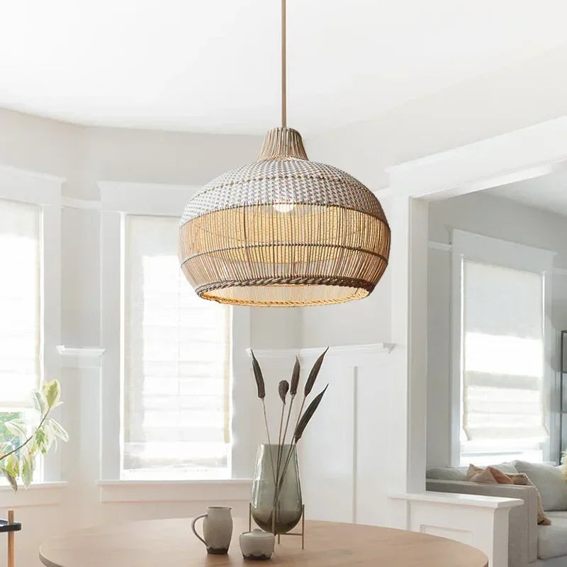 Nordic Gyro Rattan Pendant Lights - Handmade Artistic Illumination for Kitchen and Dining Decor
