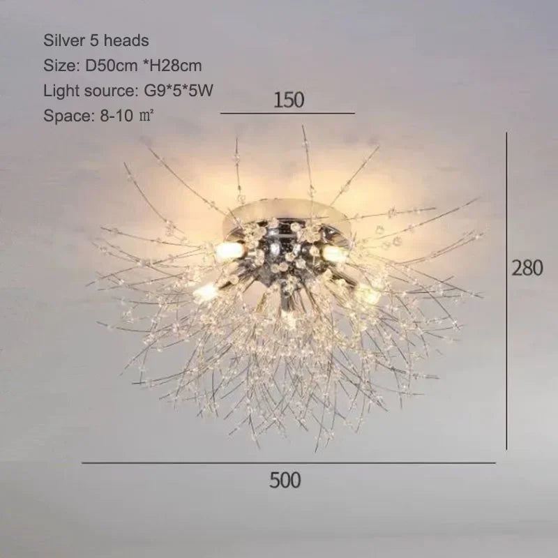 Nordic Dandelion LED Chandelier Ceiling Lamp - Sparkling Ball and Snowflake Ceiling Lights - Perfect for Living Room, Bedroom, and Dining - Indoor Lighting