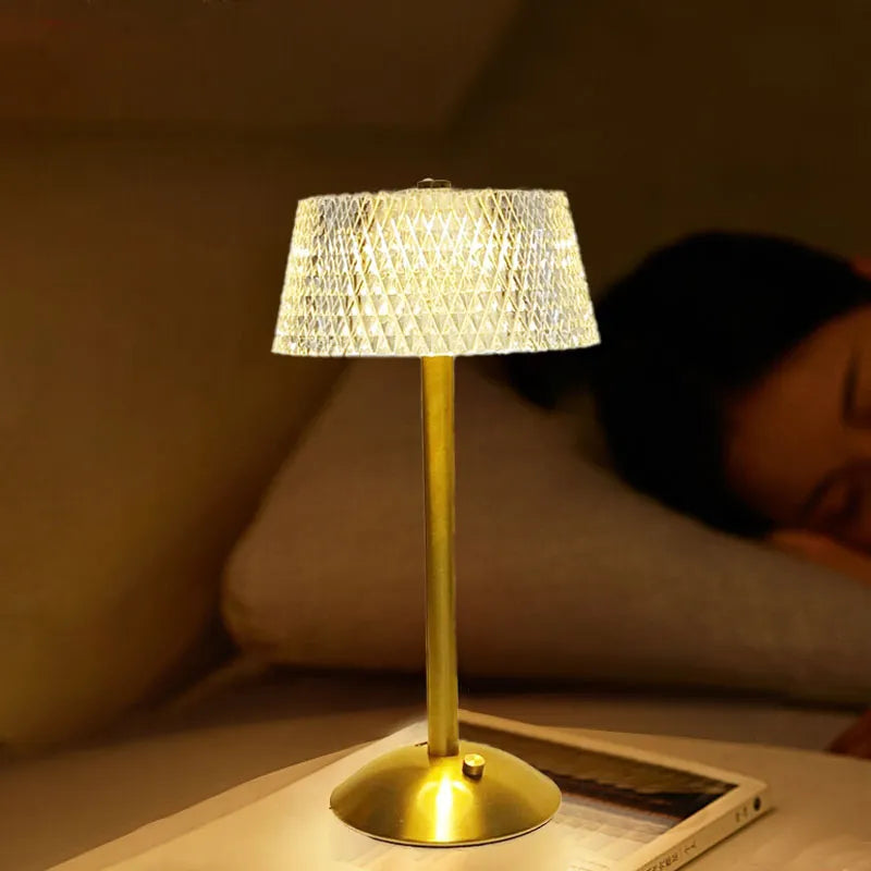 Crystal Diamond Table Lamp - Retro LED Bar Desk Lamp with USB Rechargeable Eye Protection Night Light