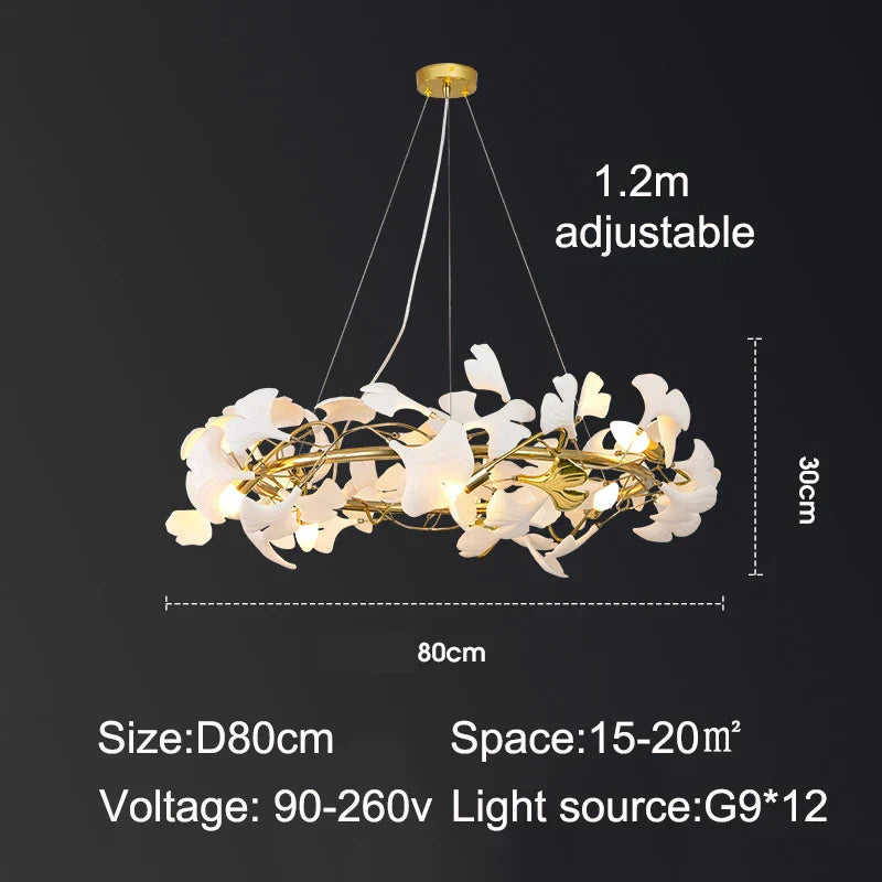 Elegant Nordic Apricot Leaf Chandelier - Wrought Iron Petals Indoor LED Lighting for Living, Dining, and Bedroom Spaces