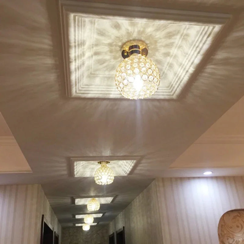 Modern Crystal Ball Ceiling Lamp - Elegantly Designed Home Decor for Bedrooms, Passages, Silver/Gold Shade, Lustre Luminous Lighting
