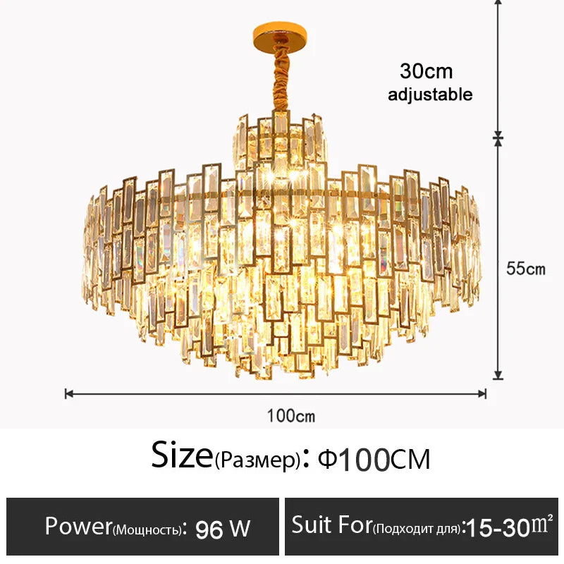 Luxury Golden Crystal LED Ceiling Lamp - Modern Round Ceiling Chandelier for Dining and Living Rooms