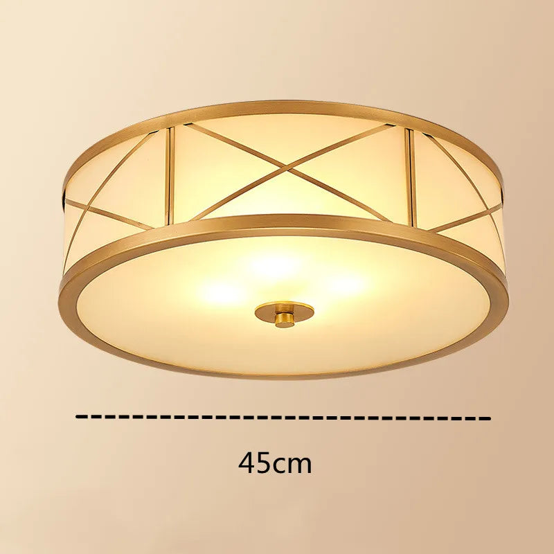 Elegant American Seiko Pure Copper Ceiling Light - Modern Minimalist LED Round Lamp for Bedrooms, Living Rooms, and Dining Areas