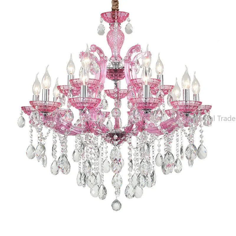 European Princess Crystal Chandelier - Choose from Warm Pink, Blue, Purple, or Red for Creative Room Decor