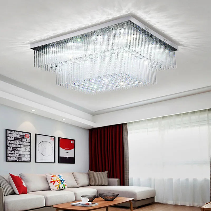 Luxury Chrome LED Ceiling Lights - Modern Elegance for Living Rooms with Crystal Accents
